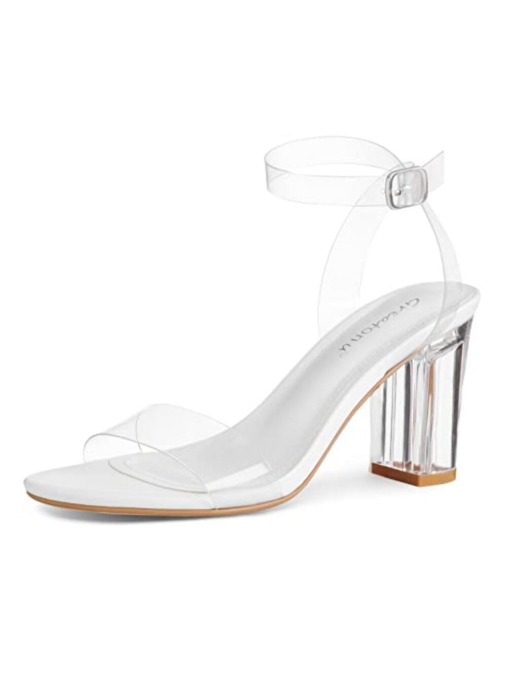 Clear Chunky Heel Sandals Open Toe Ankle Strap Block Heel Dressy Party Wedding